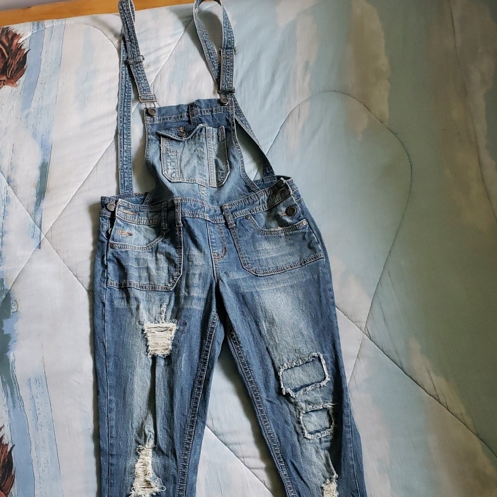 Distressed Denim Overalls Rue 21 Size 7/8